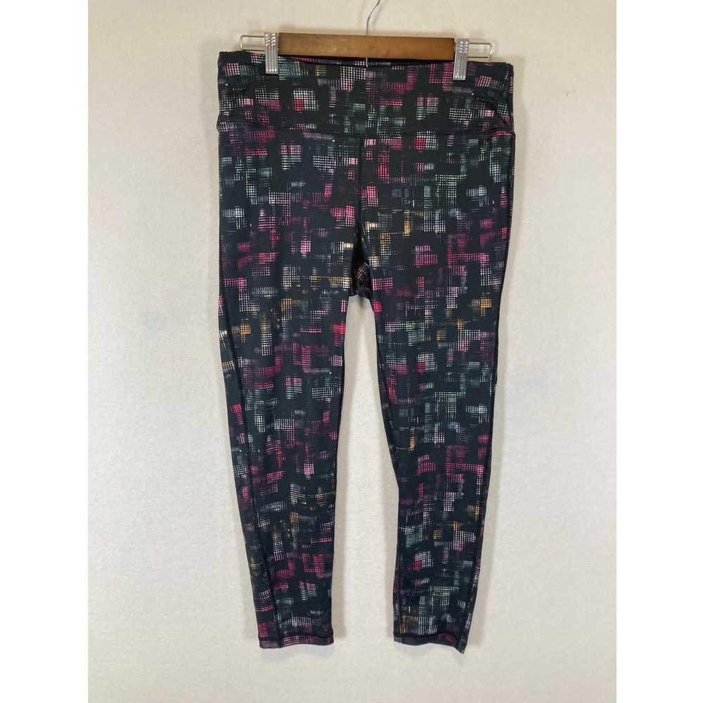 Cyberpunk Pro Player Womens Medium Black Multicolor Grid Wicking Crop Leggings